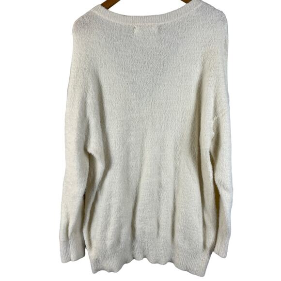 Anthropologie Oversized‎ Deep V-Neck Eyelash Tunic Ivory Sweater Size Large - Picture 7 of 11